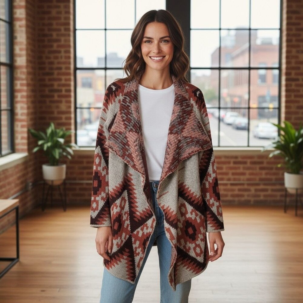 Quinn Womens Aztec Open Front Draped Cardigan S/P
